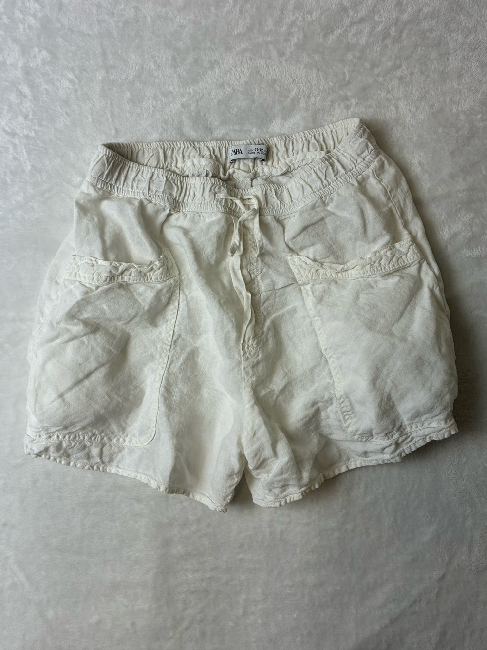 Zara White Drawstring Linen Shorts